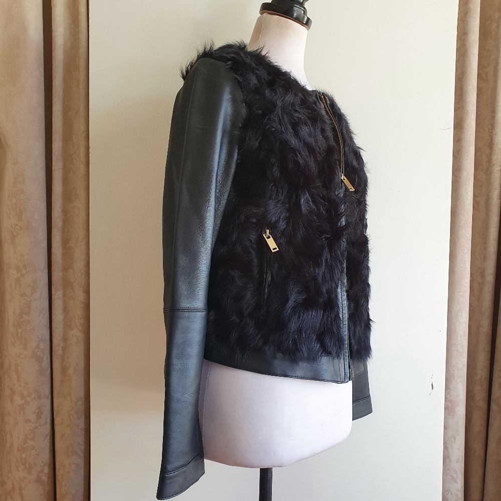 ZARA Black Sheep Skin Jacket Size EUR M/AU 12 - Picture 2 of 5